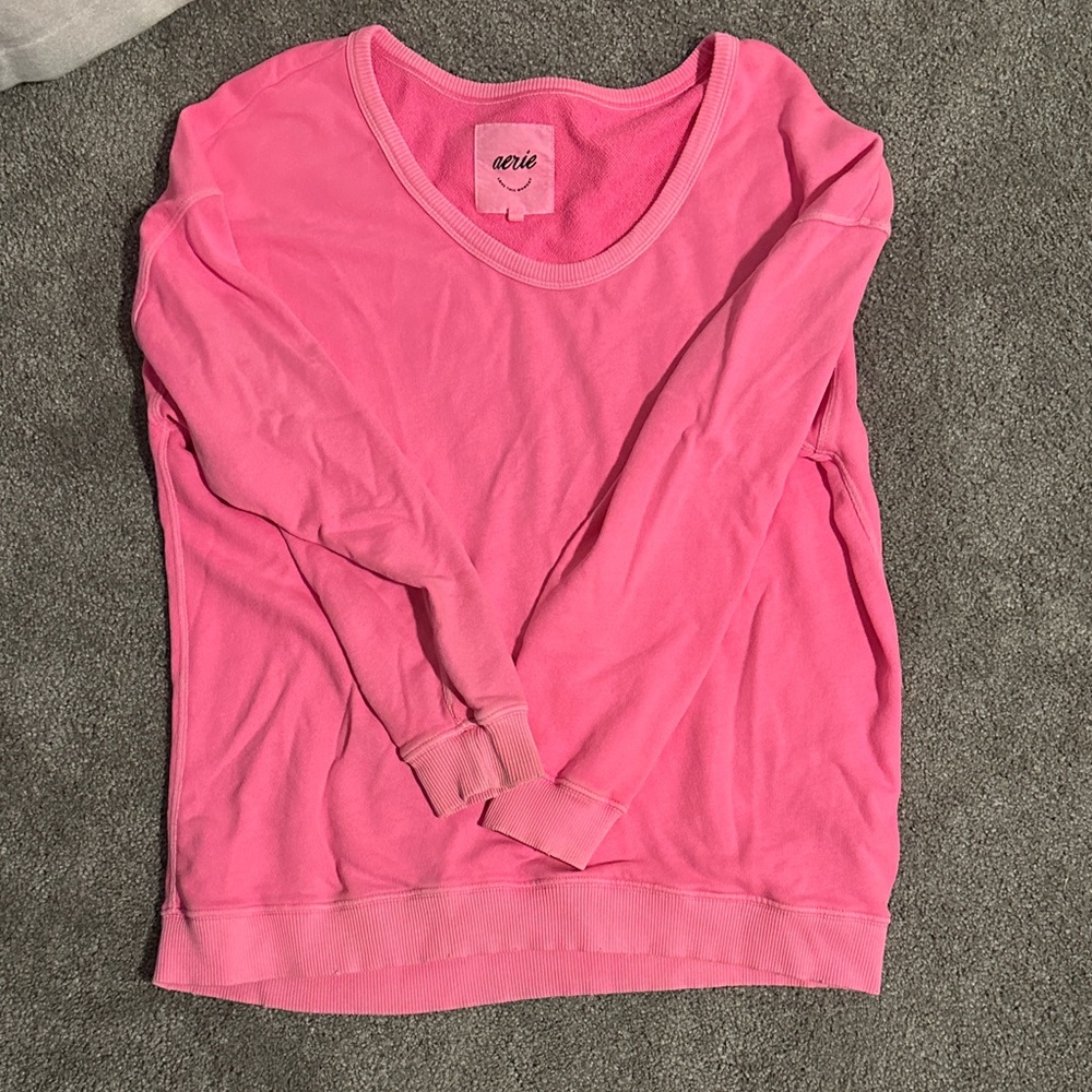 Women’s Oversized Aerie Bright Pink Crew Neck Top